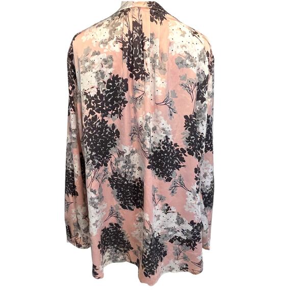 Talbots Woman Floral Blouse Womens Size 1X Pink Gray Black V-Neck Career Top - Picture 5 of 9